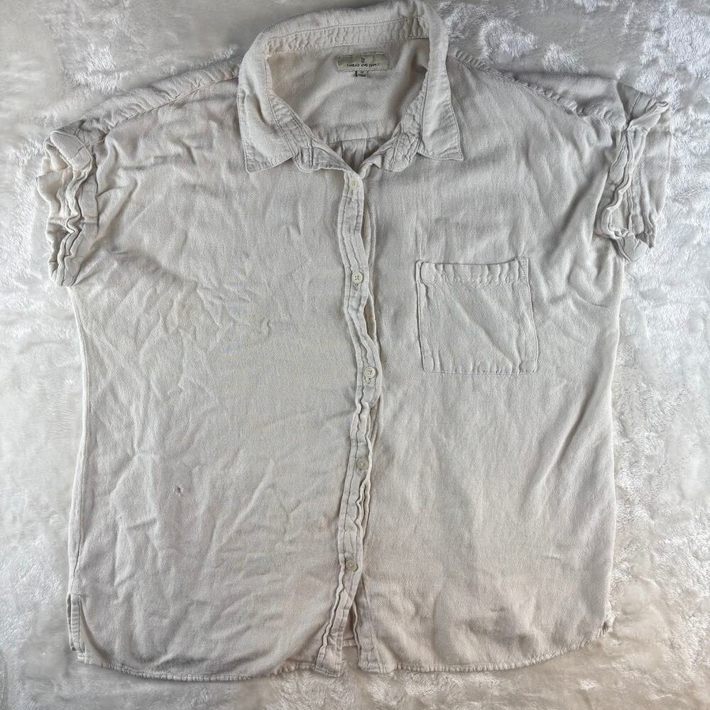 Thread and Supply Top Casual Button Down Shirt Short Sleeve Women's Medium White